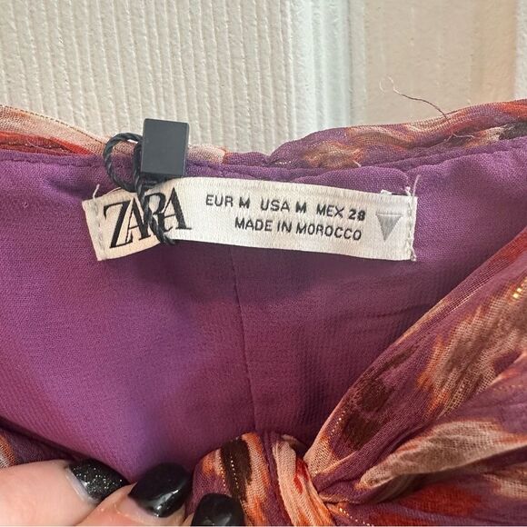 ZARA women's Purple Gold Metallic Twist Front Draped Ruched Dress size M NEW - Picture 7 of 12
